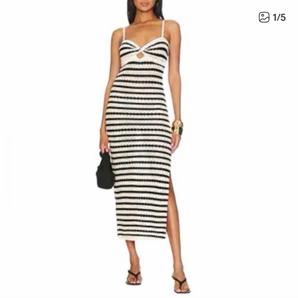 NWOT House of Harlow 1960 Black & White Striped Crochet Midi Dress